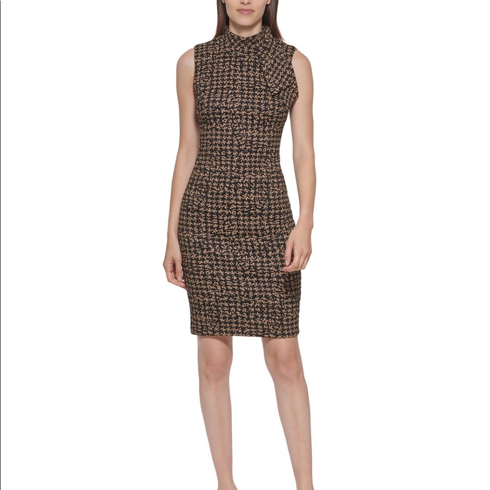 Calvin Klein brown/black dress with neck bow.